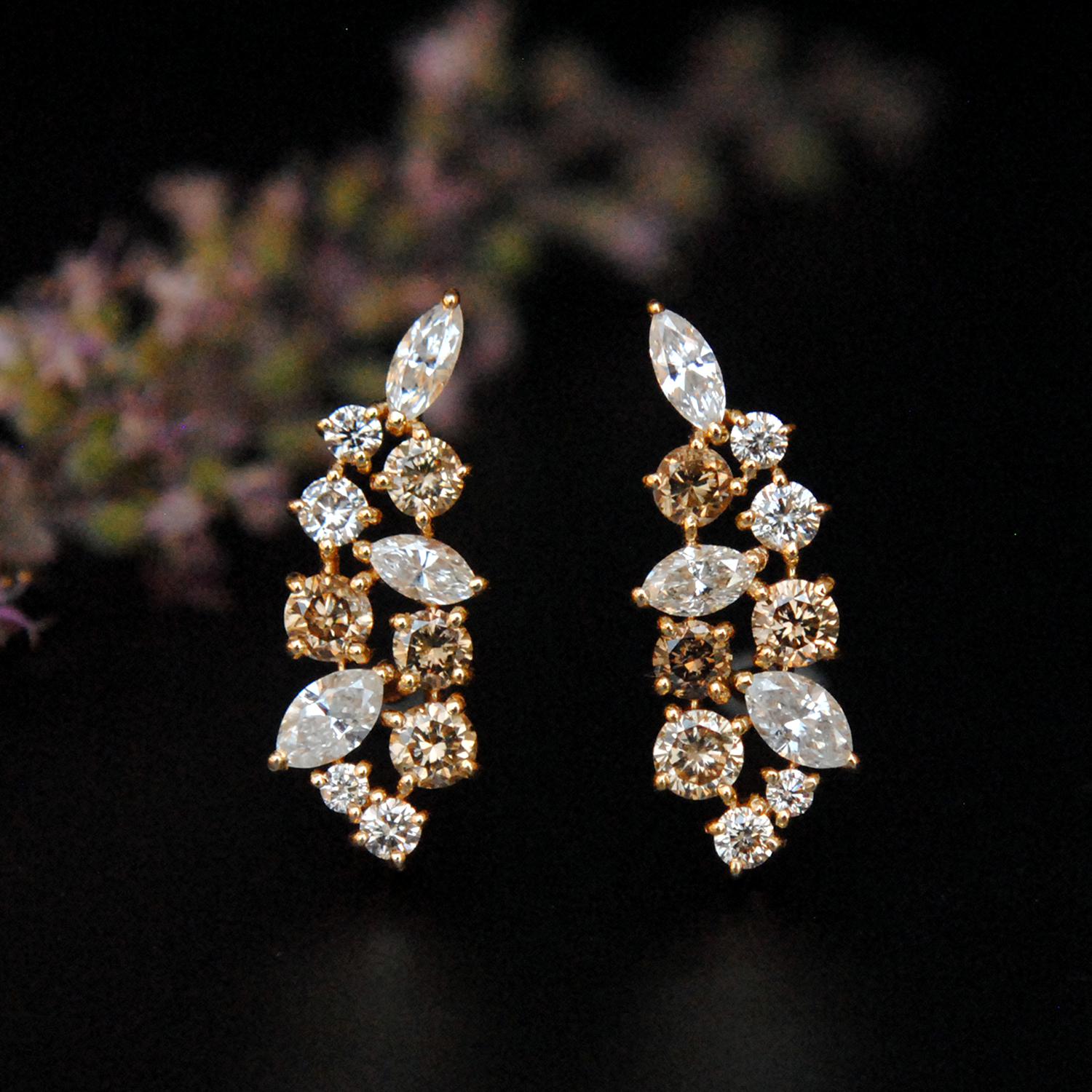 Champagne & Marquise Cut Diamond Ear Climber-Abhika Jewels