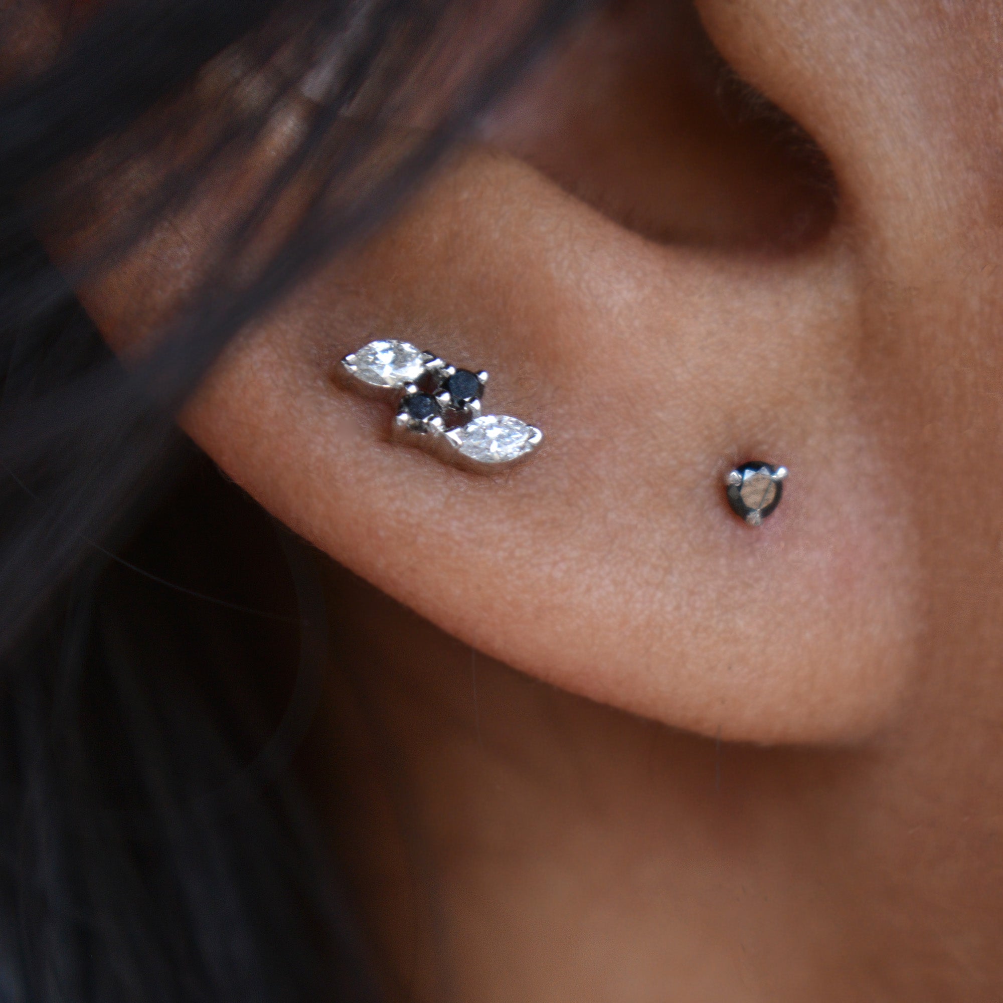 Yin Yang Dancing Fish Black & White Diamond Stud