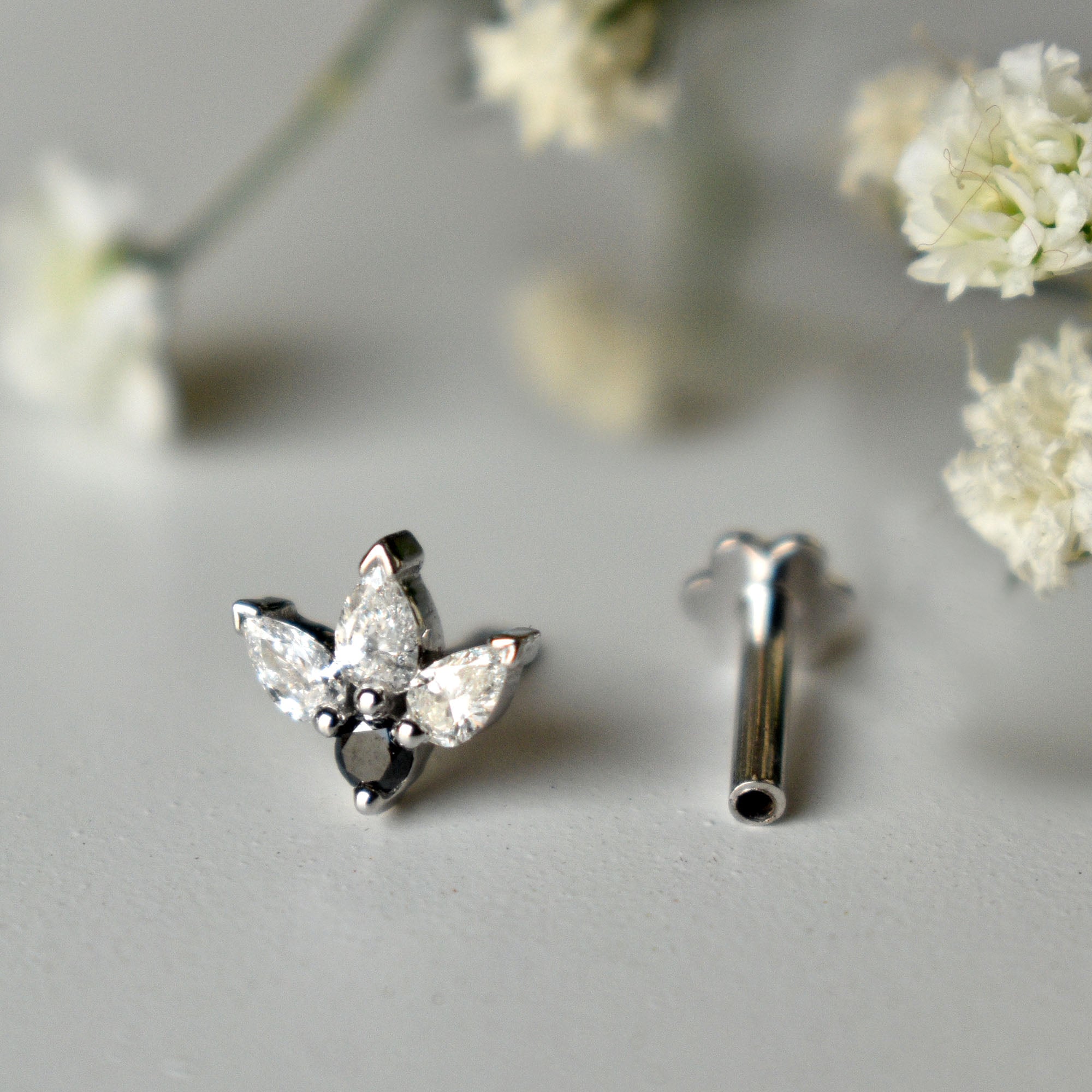 Black & White Natural Diamond Lotus Stud