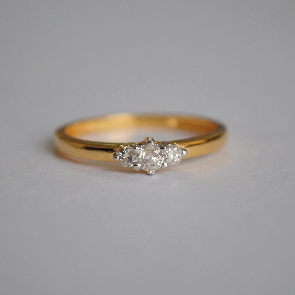 Three Round Brilliant Diamond Prong Setting Engagement Ring