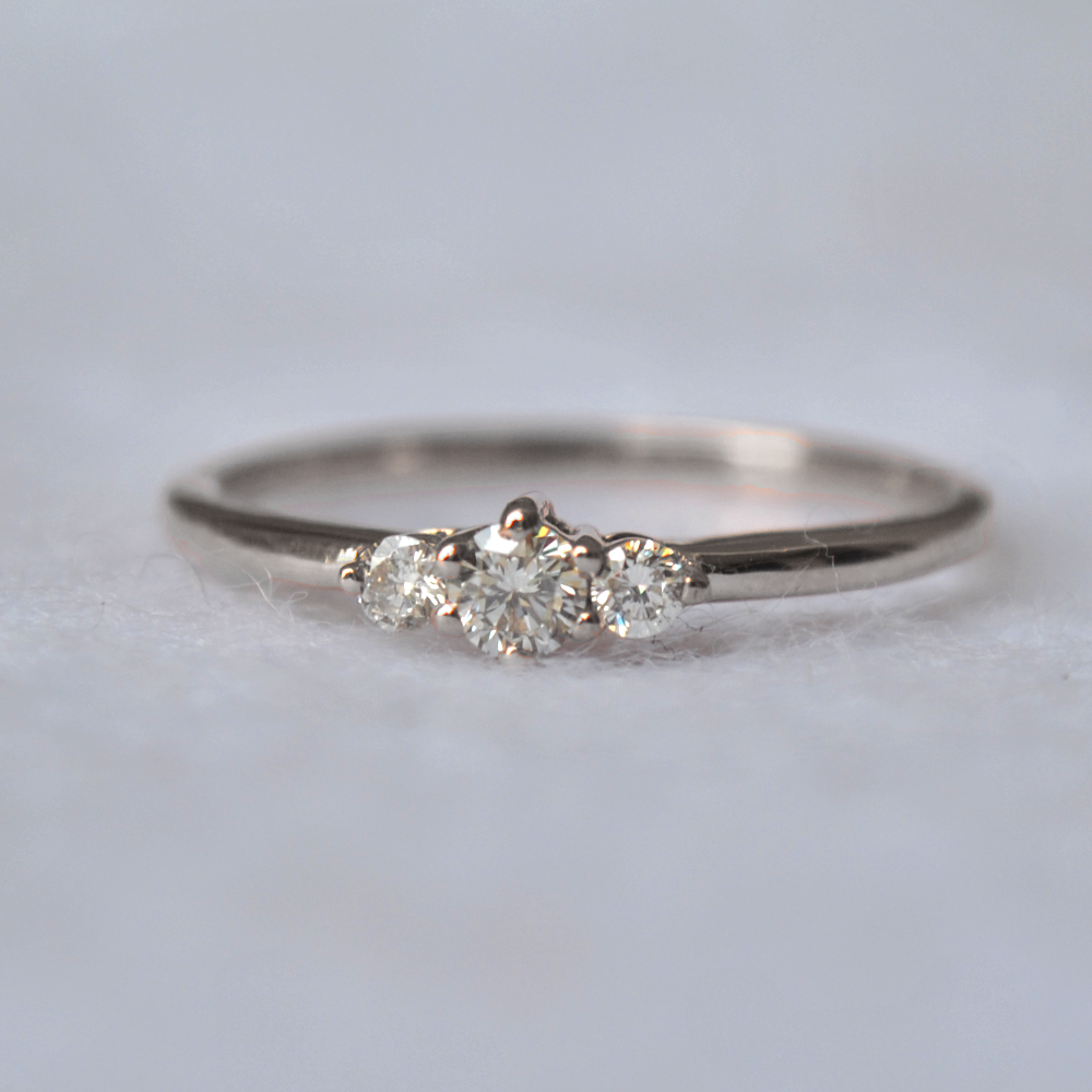 Three Round Brilliant Diamond Prong Setting Engagement Ring