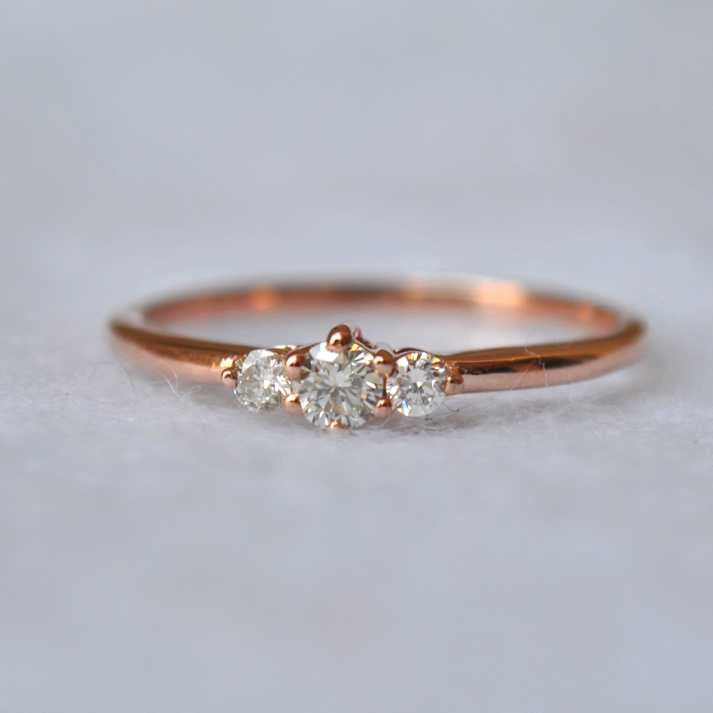 Three Round Brilliant Diamond Prong Setting Engagement Ring