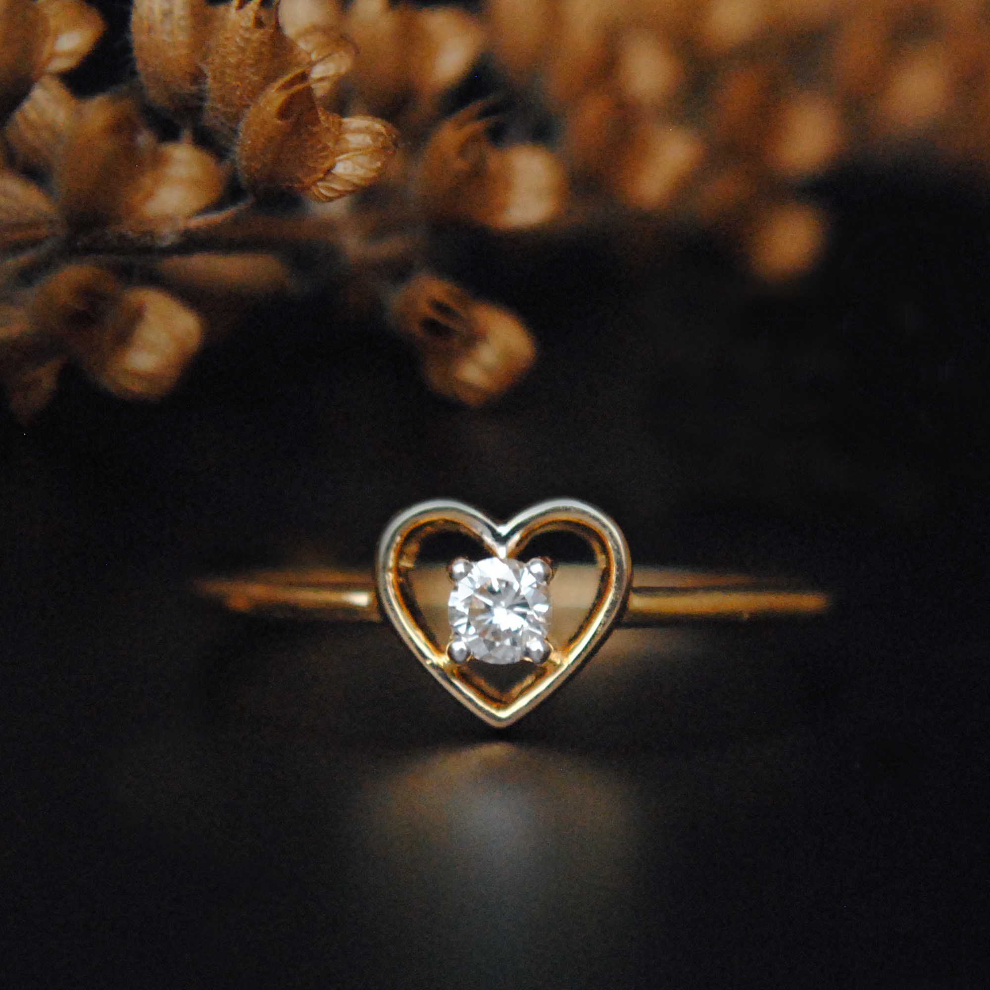 Dainty Heart Shaped Round Diamond Ring