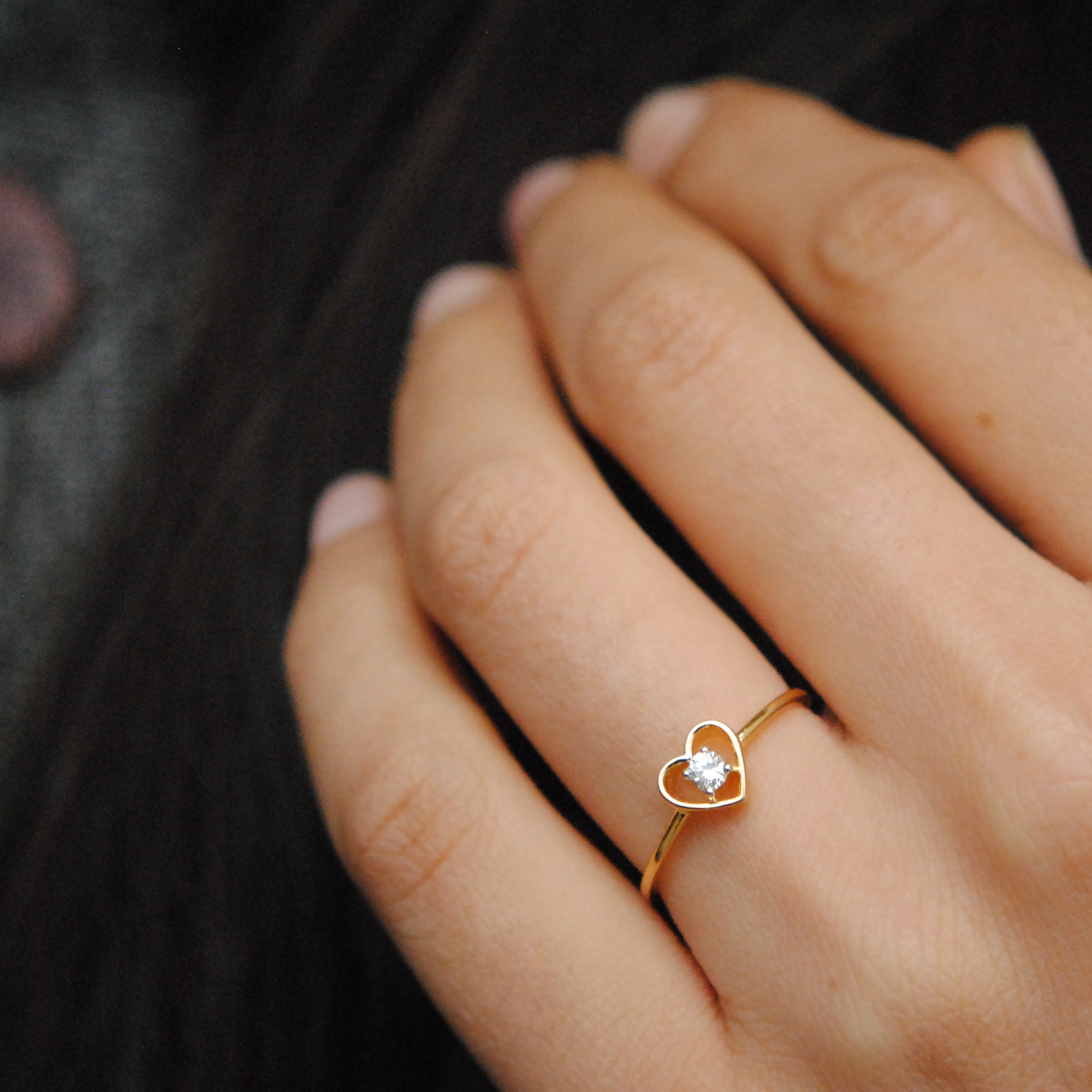 Dainty Heart Shaped Round Diamond Ring