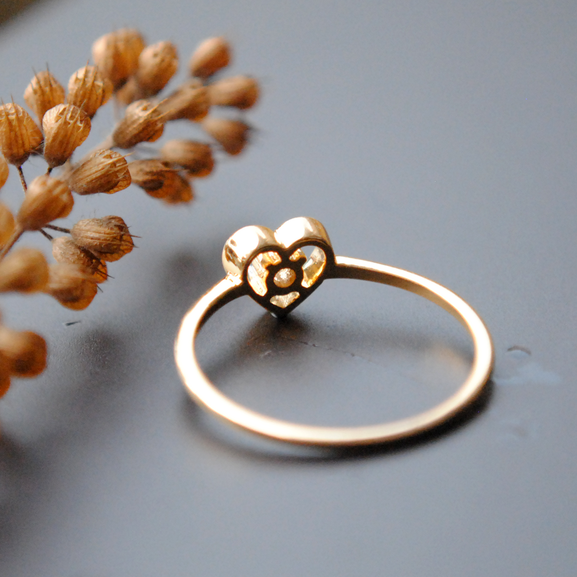 Dainty Heart Shaped Round Diamond Ring