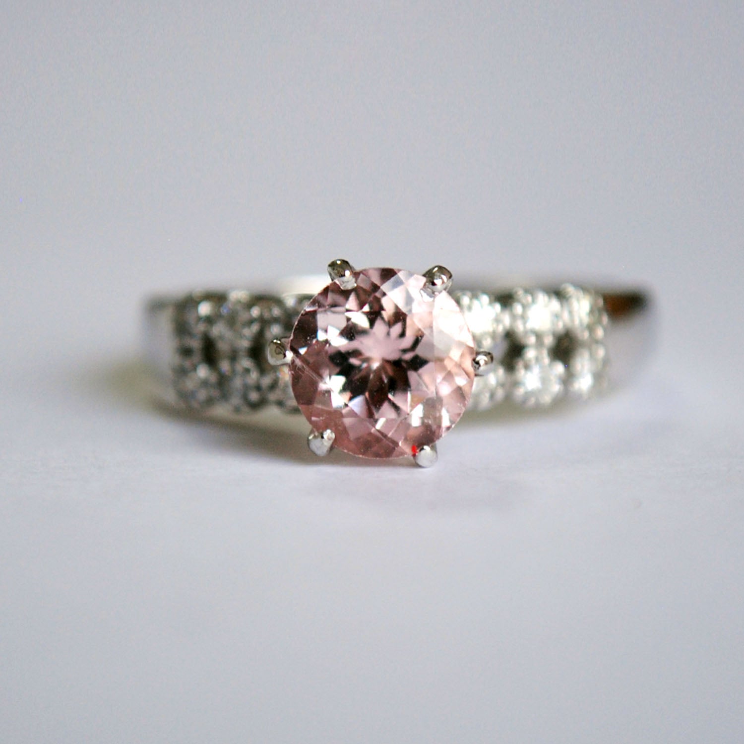 Pink Morganite Ring With Diamond Studded Band