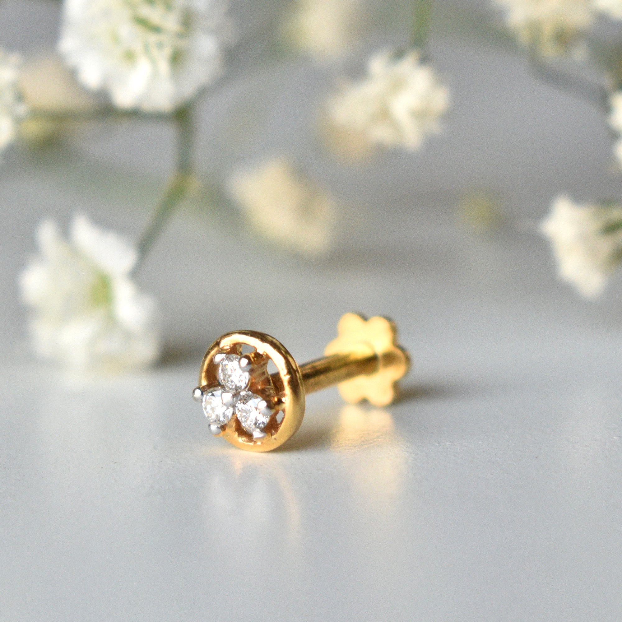 Trinity Diamond Stud with Gold Halo