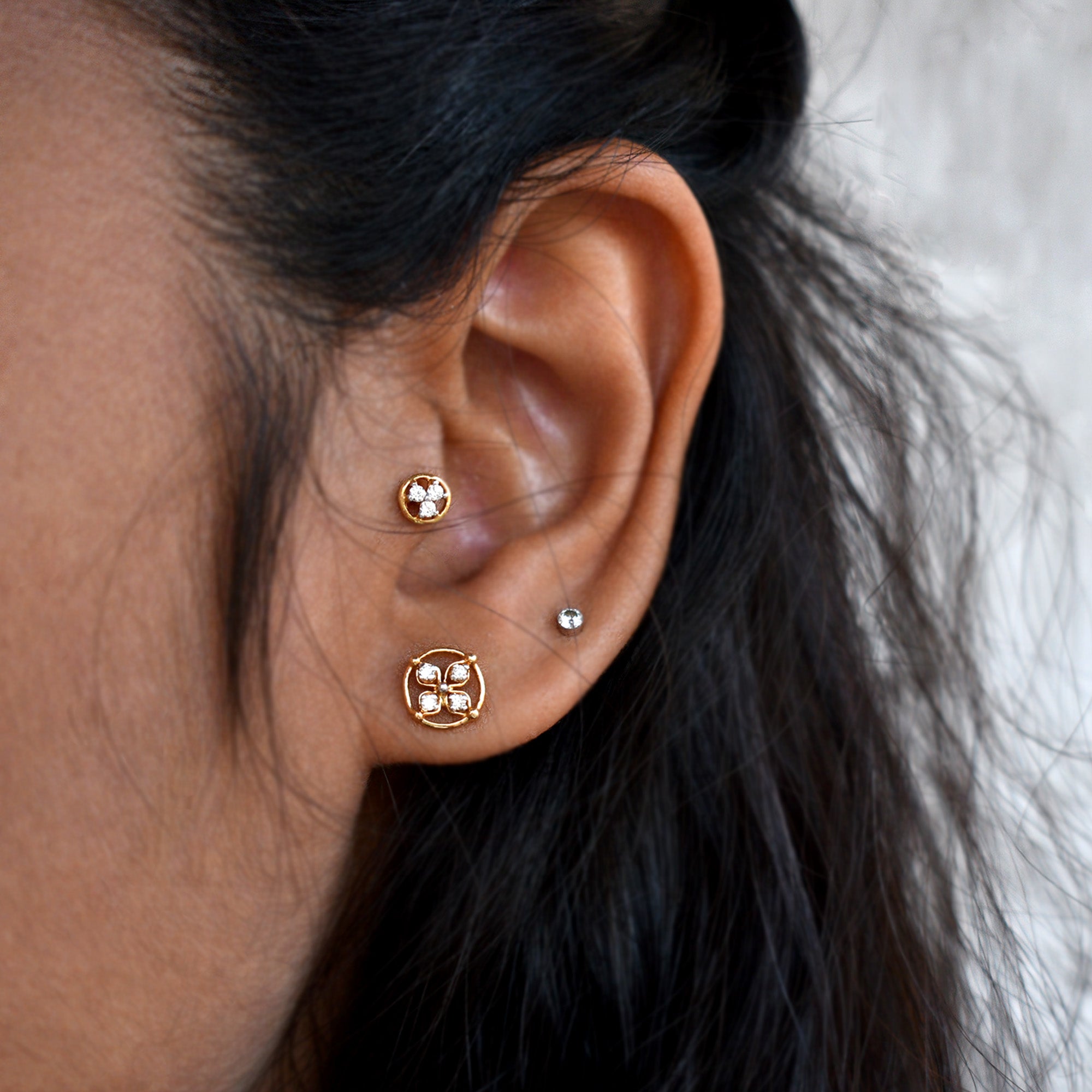 Trinity Diamond Stud with Gold Halo