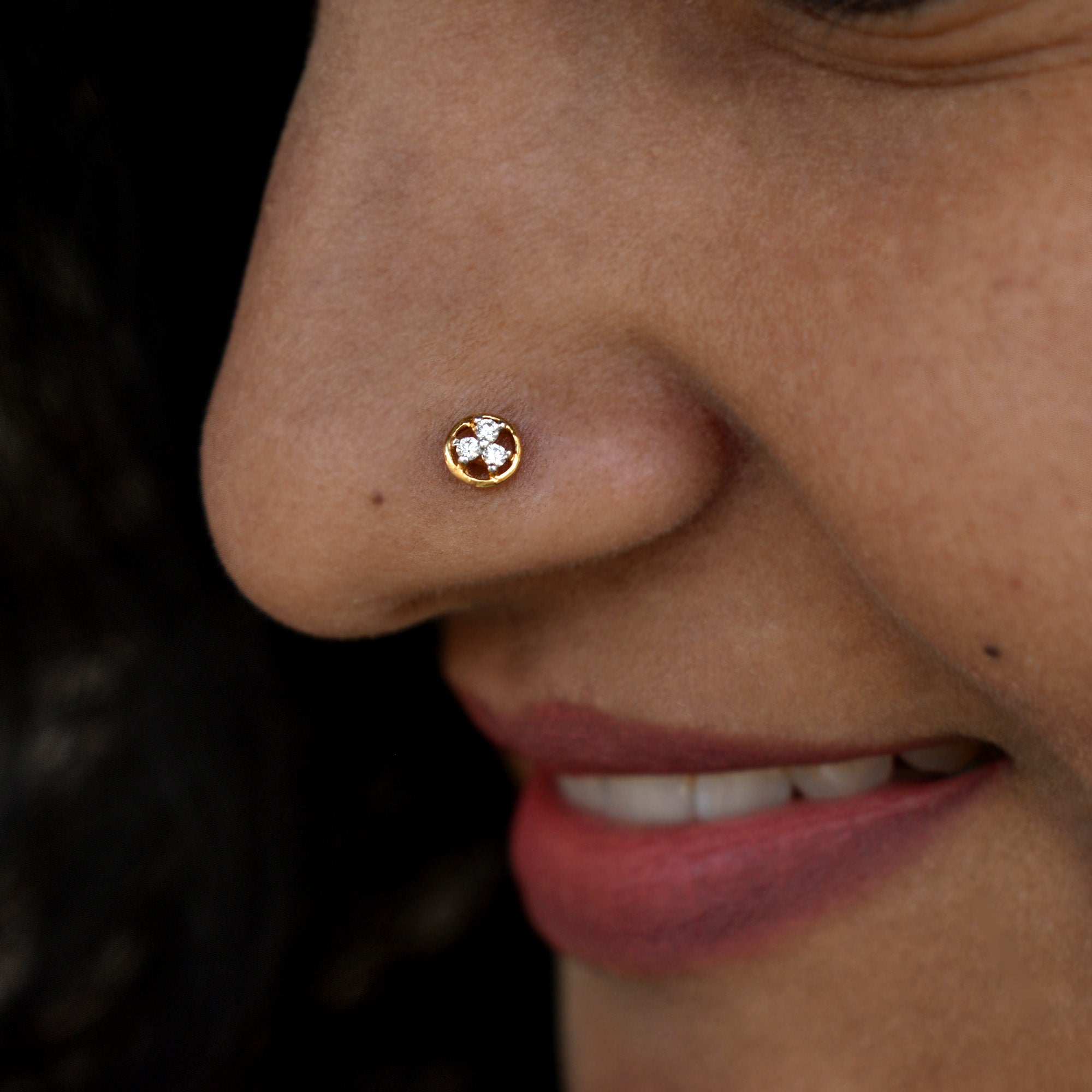 Trinity Diamond Stud with Gold Halo