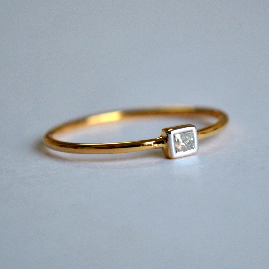Dainty Bezel Set Princess Cut Diamond Ring