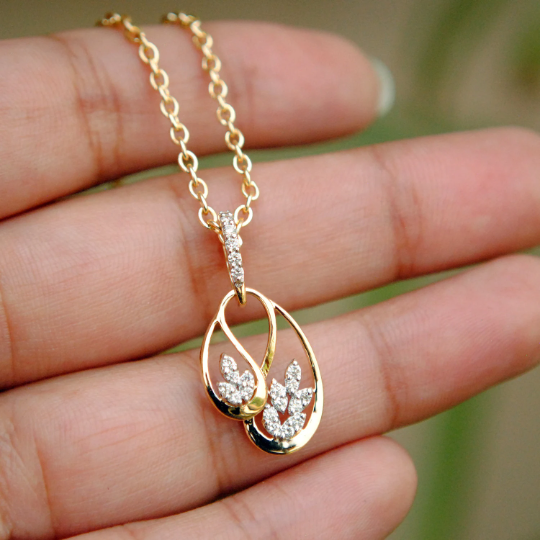 14k Solid Gold and Natural Diamond Unquie Necklace Pendant, Mother Child Necklace with 1mm Dainty Cable Chain