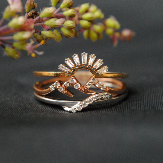 Three Ring Set, Your Place of Love, Sun Mountain River Nature Proposal Ring Stack
