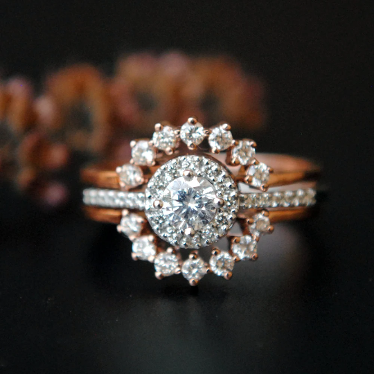 Round Diamond Halo Engagement Ring & Enhance Set