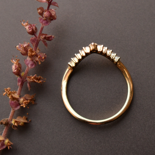 11 Diamond Deep V Chevron Stack Ring in 14K Solid Gold