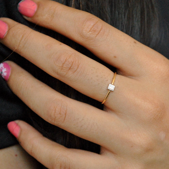 Dainty Bezel Set Princess Cut Diamond Ring
