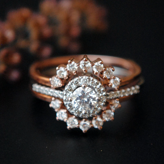 Round Diamond Halo Engagement Ring & Enhance Set