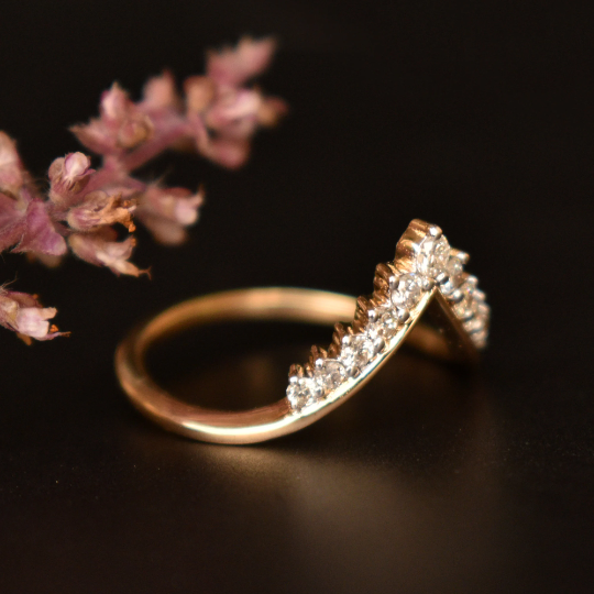 11 Diamond Deep V Chevron Stack Ring in 14K Solid Gold