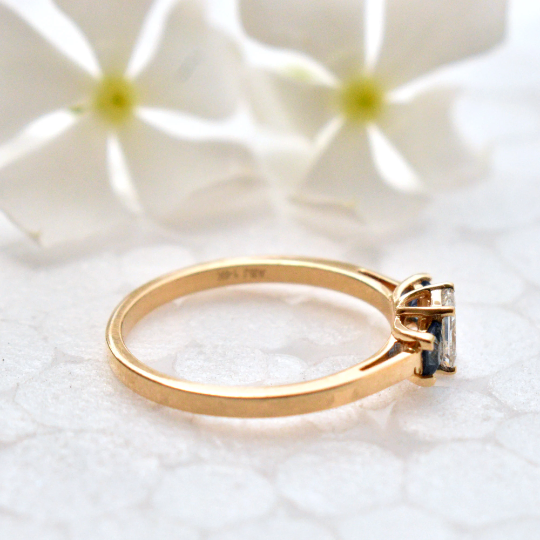 Princess Diamond Three Stone Ring with Blue Sapphire