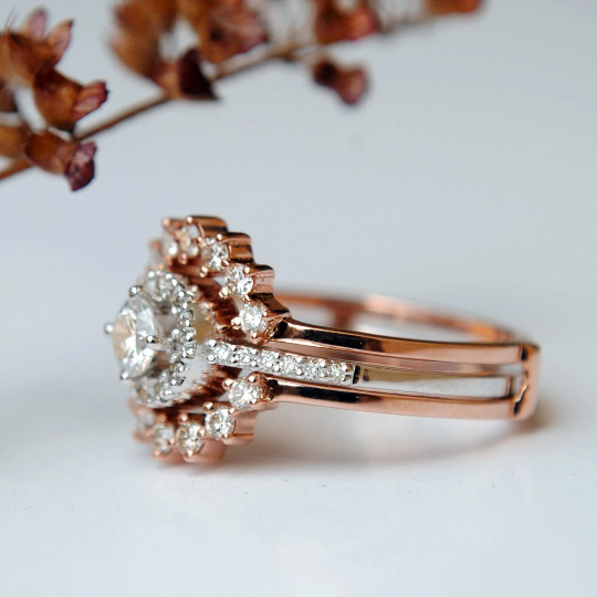 Round Diamond Halo Engagement Ring & Enhance Set
