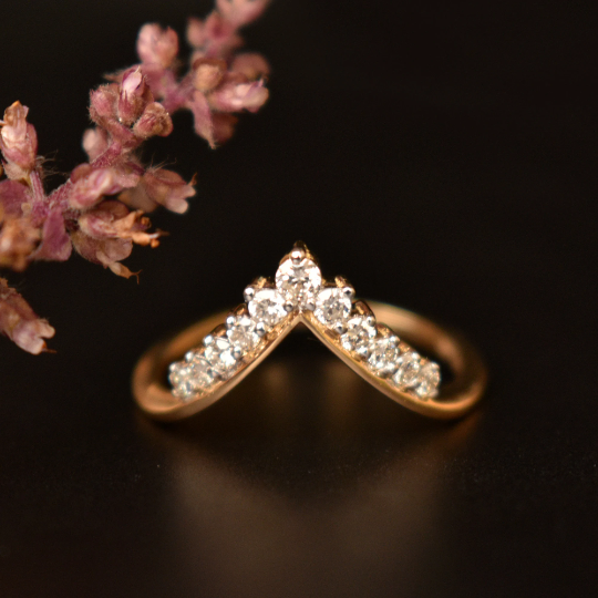 11 Diamond Deep V Chevron Stack Ring in 14K Solid Gold