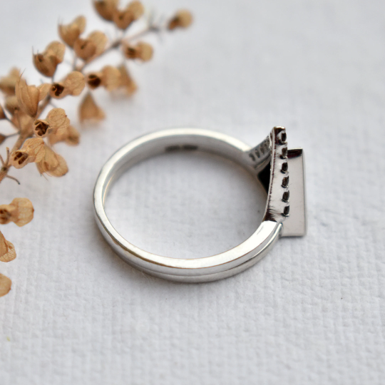 Triangle Black Spinel and Smoky Quartz Wedding Ring Set