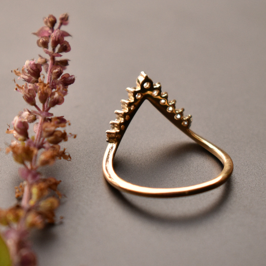 11 Diamond Deep V Chevron Stack Ring in 14K Solid Gold