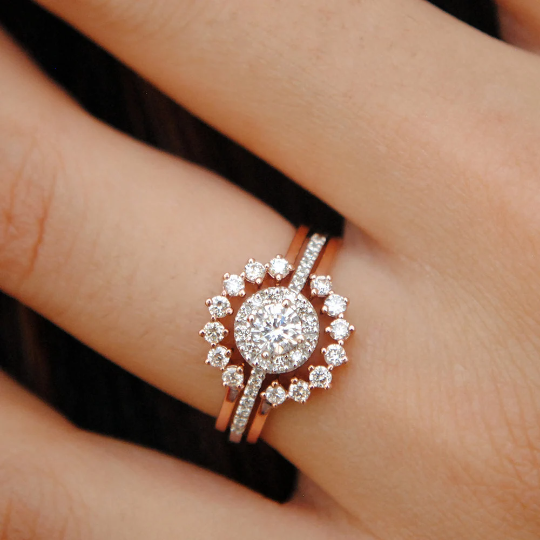 Round Diamond Halo Engagement Ring & Enhance Set