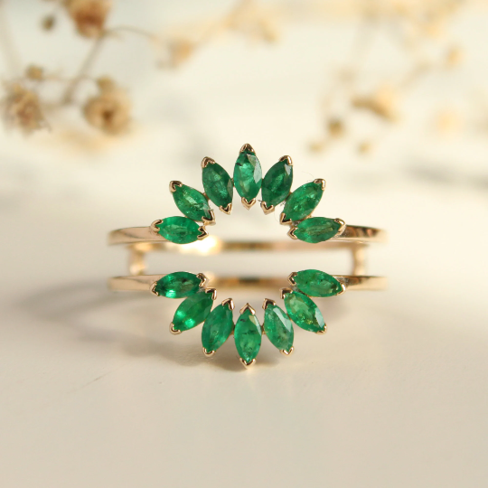 Natural Green Emerald Ring Guard Enhance