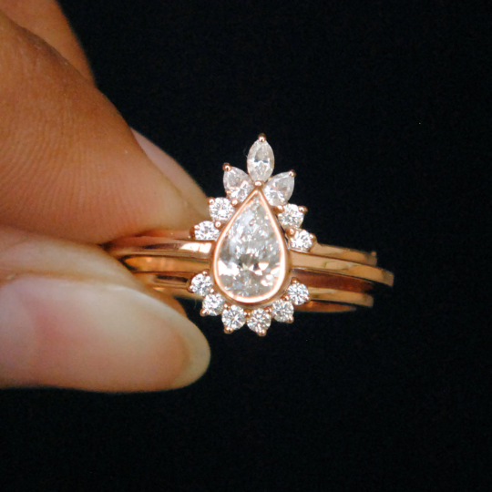 Half Carat Pear Diamond Ring with Diamond Ring Wrap Enhance in 14K Solid Gold