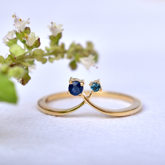 Natural Sapphire & Blue Topaz Chevron Cross Ring