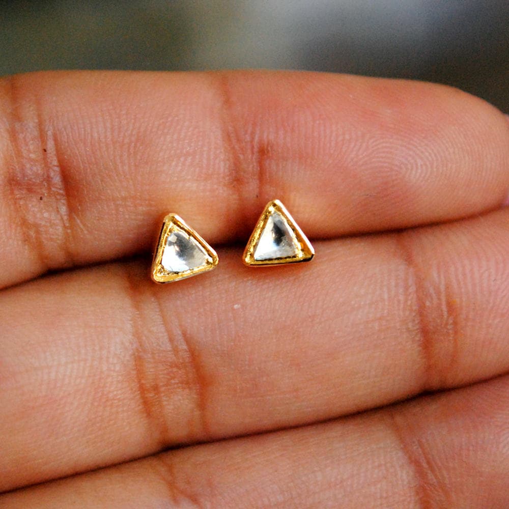 Raw Diamond Kundan Earring Studs. 18K Gold & Flat Uncut Natural Diamond Studs. Indian Kundan Jewelry. Bridal Earring. Mothers Day. Baby Girl