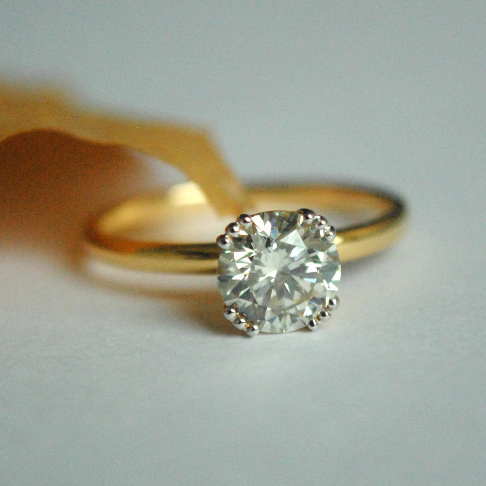 0.5 & 1 Carat Round Natural Diamond Triple Claw Prong Ring