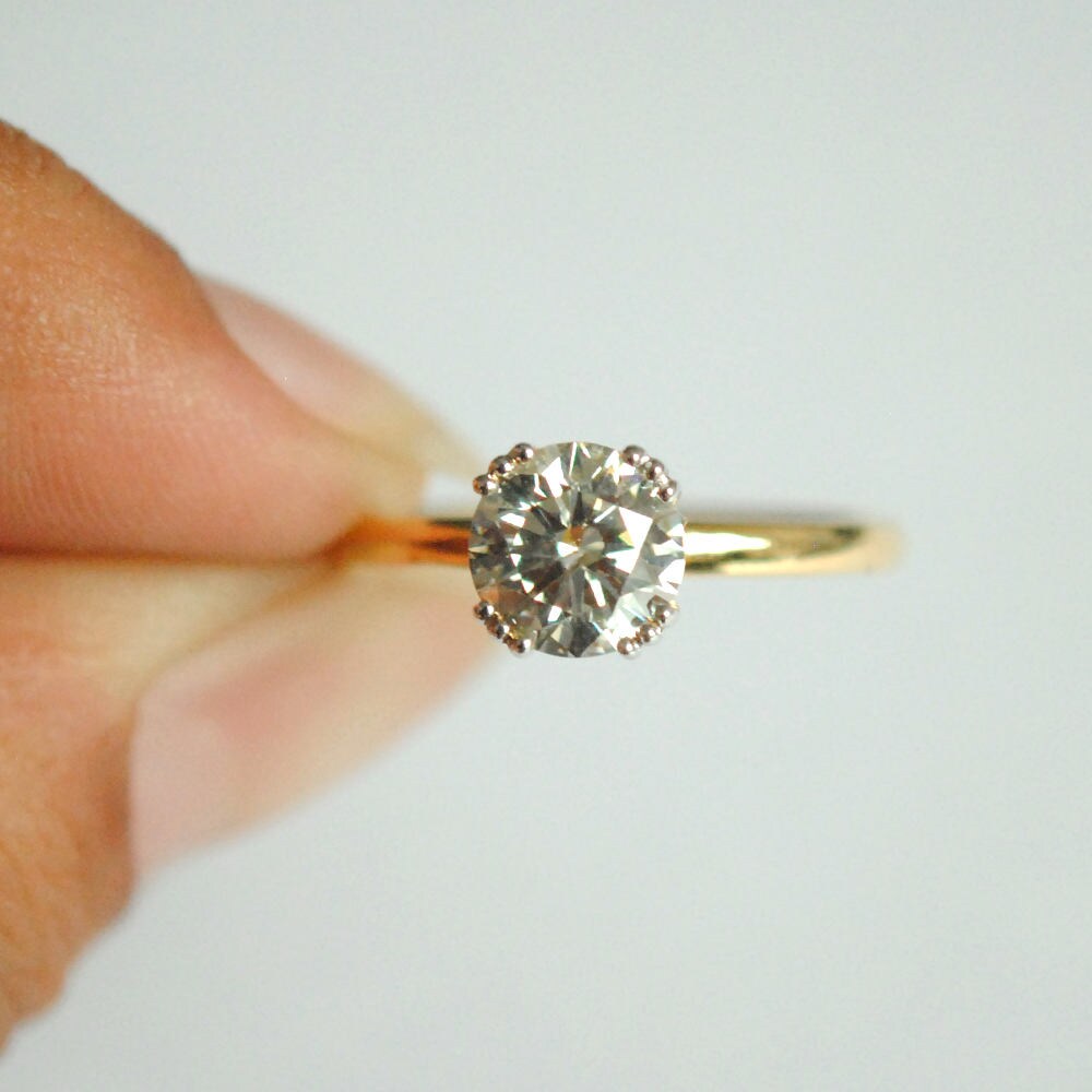 0.5 & 1 Carat Round Natural Diamond Triple Claw Prong Ring