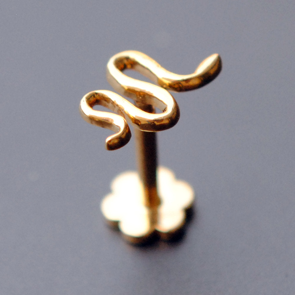 Flatback Tragus 14K Gold Snake Stud Earring-Abhika Jewels