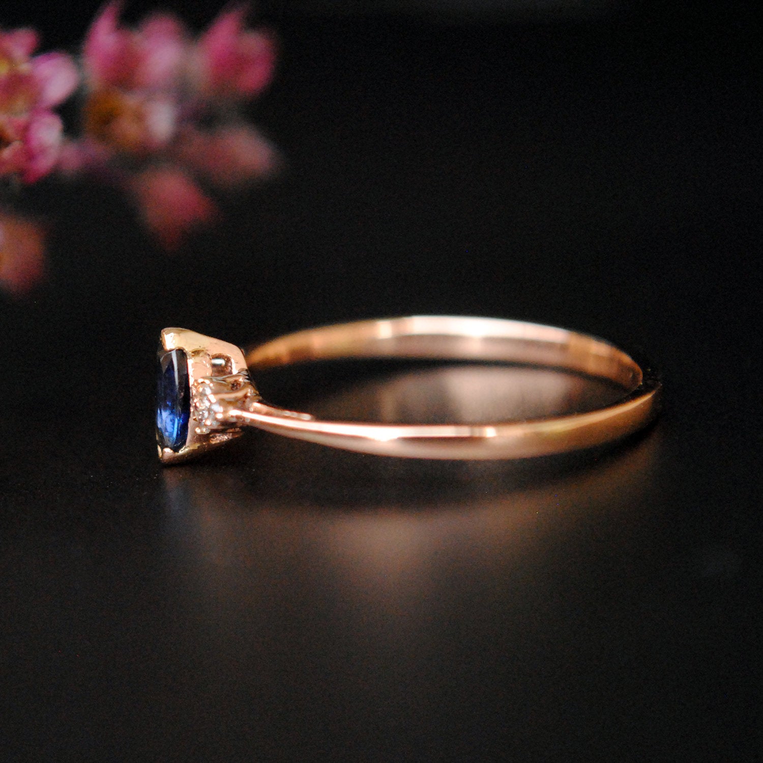 Blue Sapphire Marquise and Diamond Cluster Ring