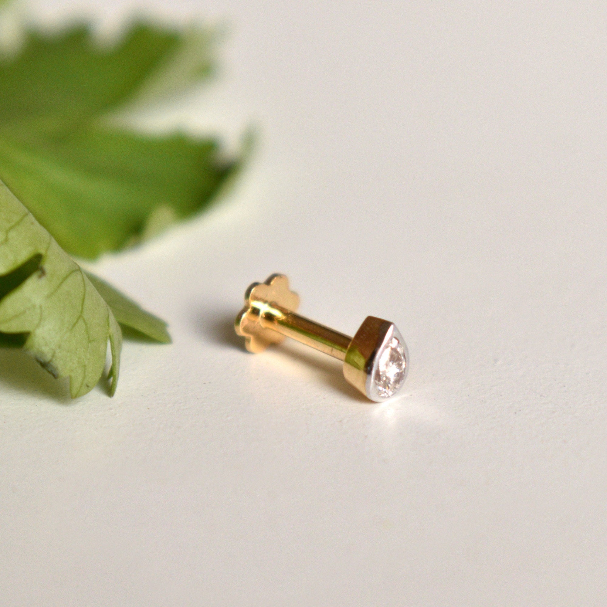 3x2 mm Natural Pear Diamond Flatback Earring in 14k Solid Gold