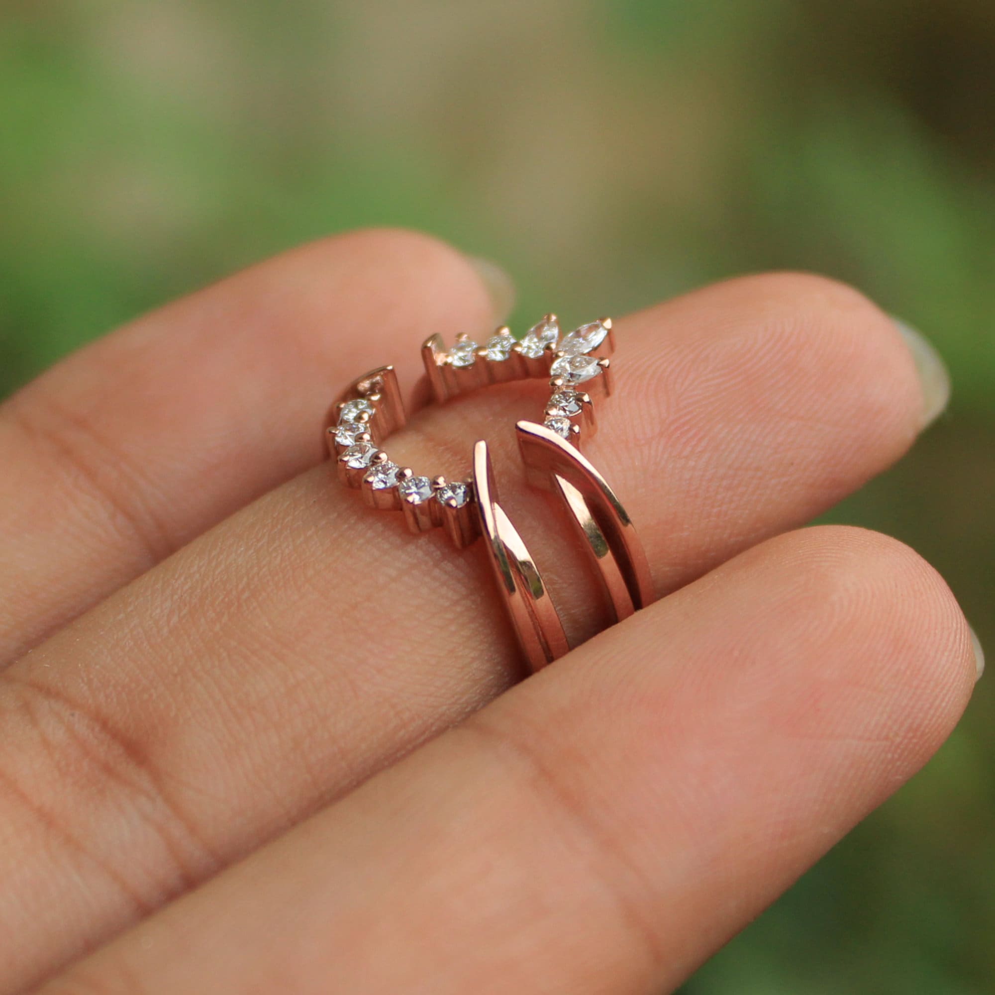 Fancy Cut Natural Diamond Ring Wrap for Pear Engagement Ring