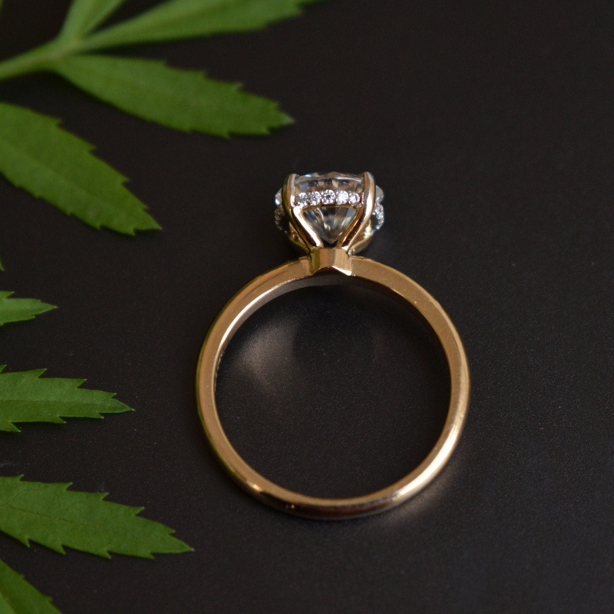 1.5 Carat 7mm Round Moissanite Engagement Ring with Hidden Halo