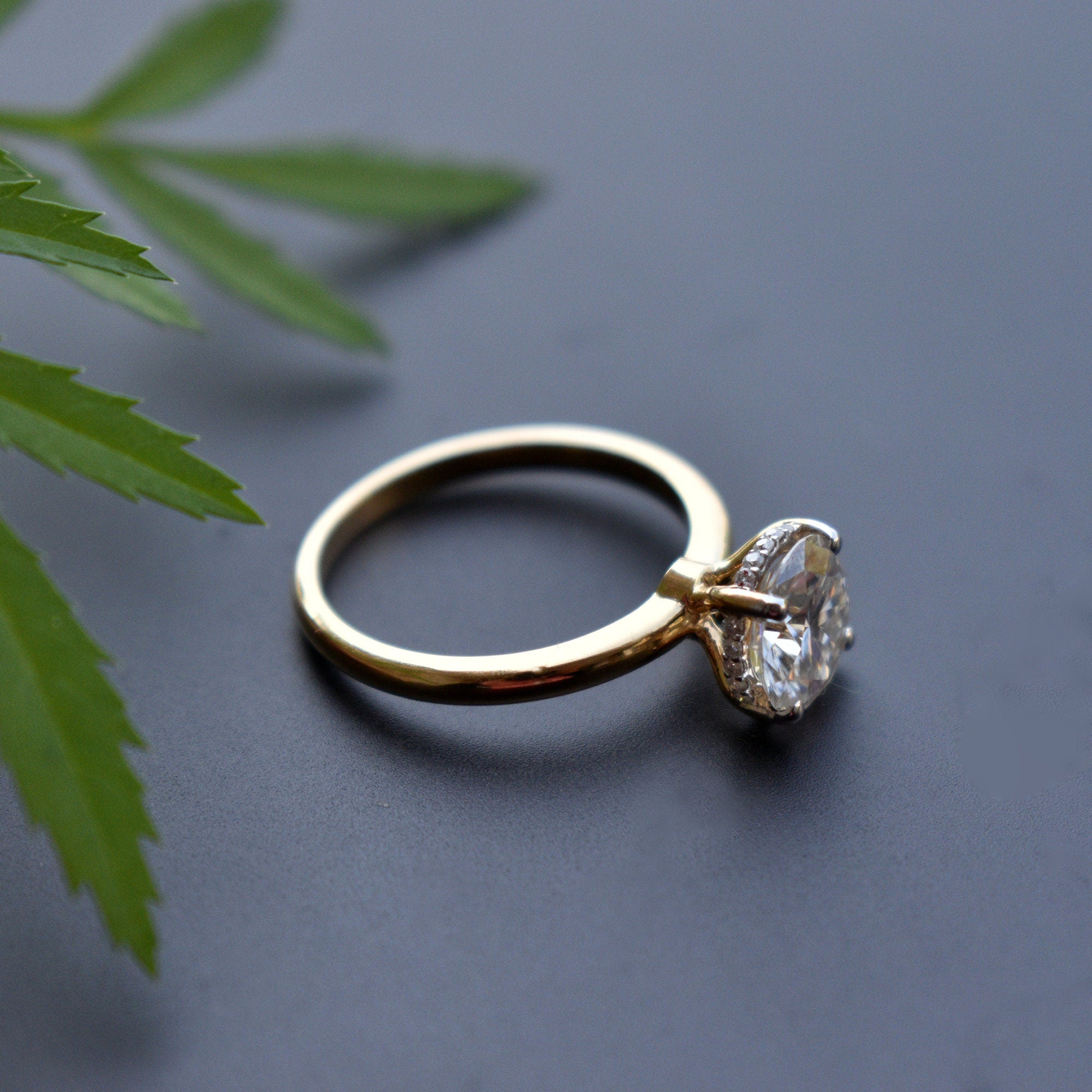 1.5 Carat 7mm Round Moissanite Engagement Ring with Hidden Halo