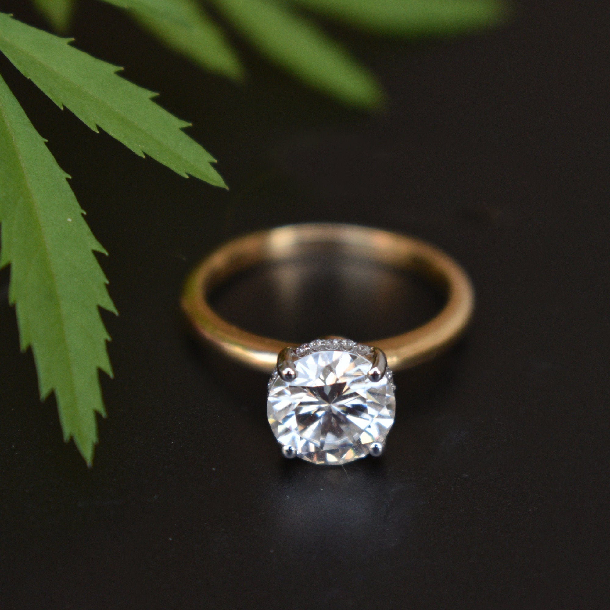 1.5 Carat 7mm Round Moissanite Engagement Ring with Hidden Halo