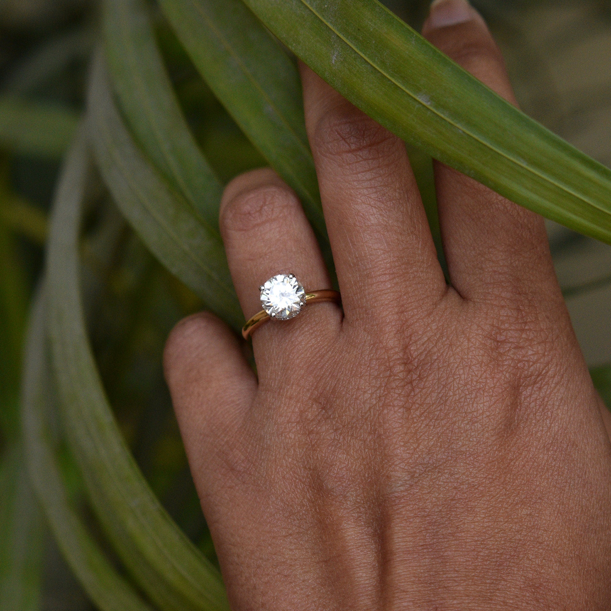 1.5 Carat 7mm Round Moissanite Engagement Ring with Hidden Halo