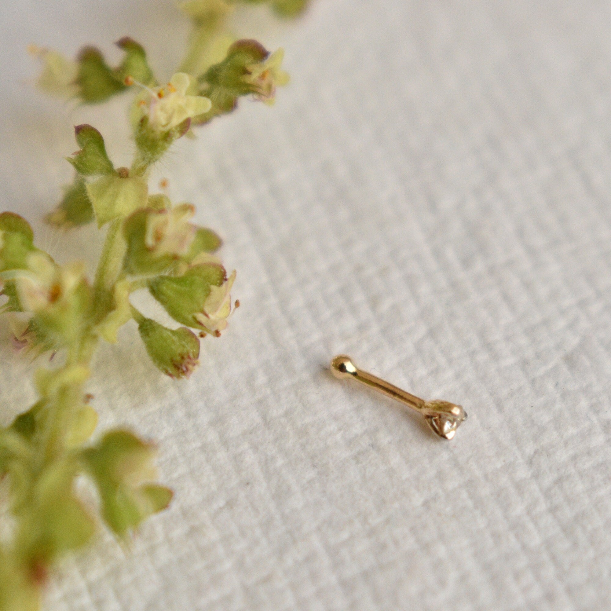 Genuine Diamond Nose Bone Stud, 14K Gold Multiple Size Diamond Nose Pin. Nostril, Helix Tragus Piercing, 16g, 18g, 20g, 22g Nose Ring Bone