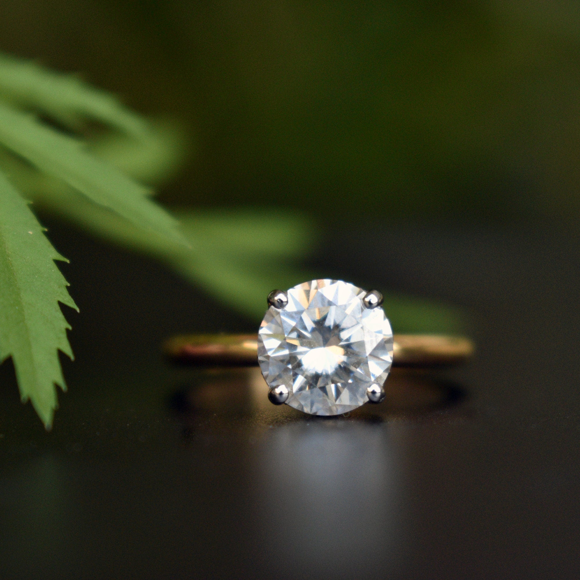 1.5 Carat 7mm Round Moissanite Engagement Ring with Hidden Halo