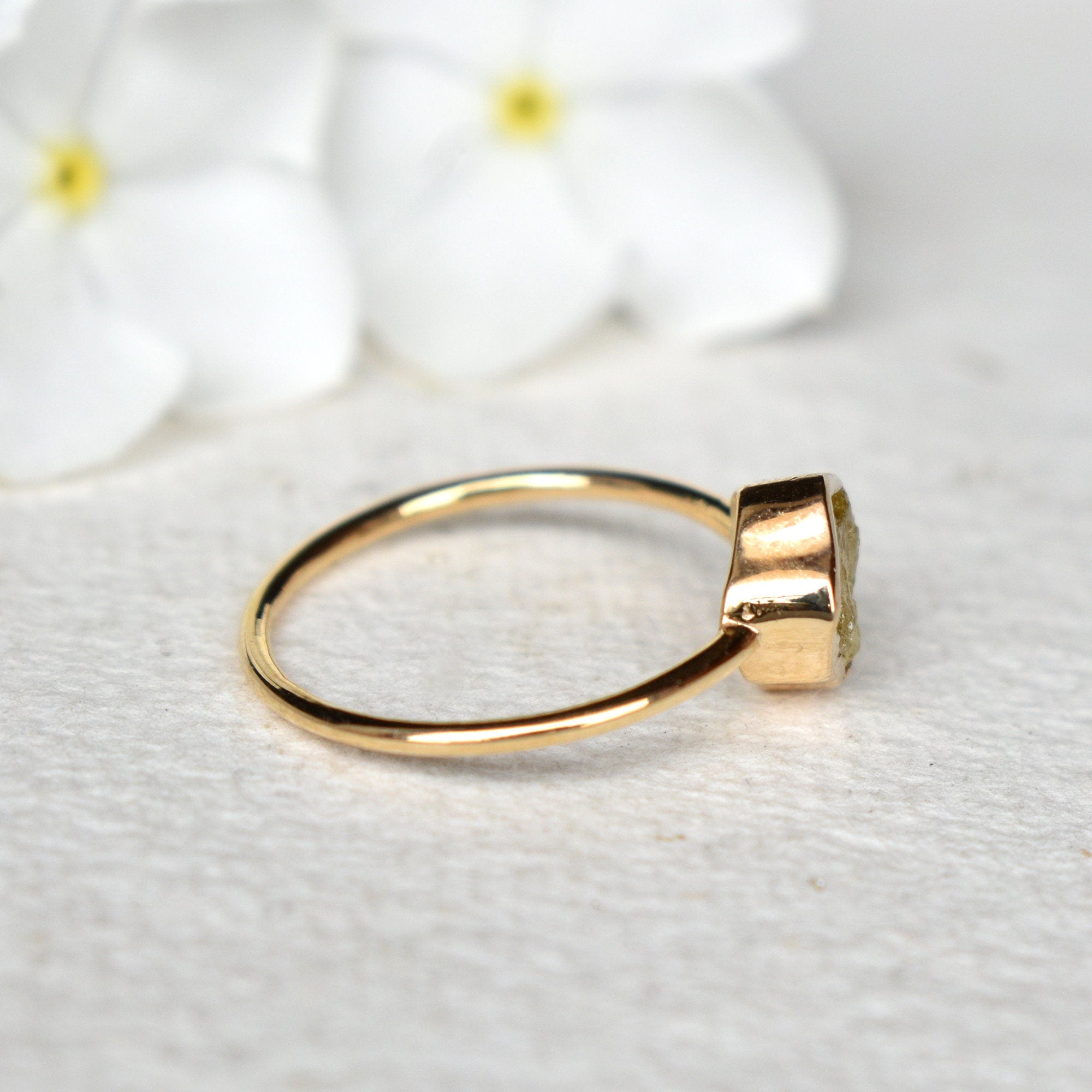 1.25 Carat Fancy Yellow Rough Diamond Ring in 14k Solid Yellow Gold Bezel Set Ring