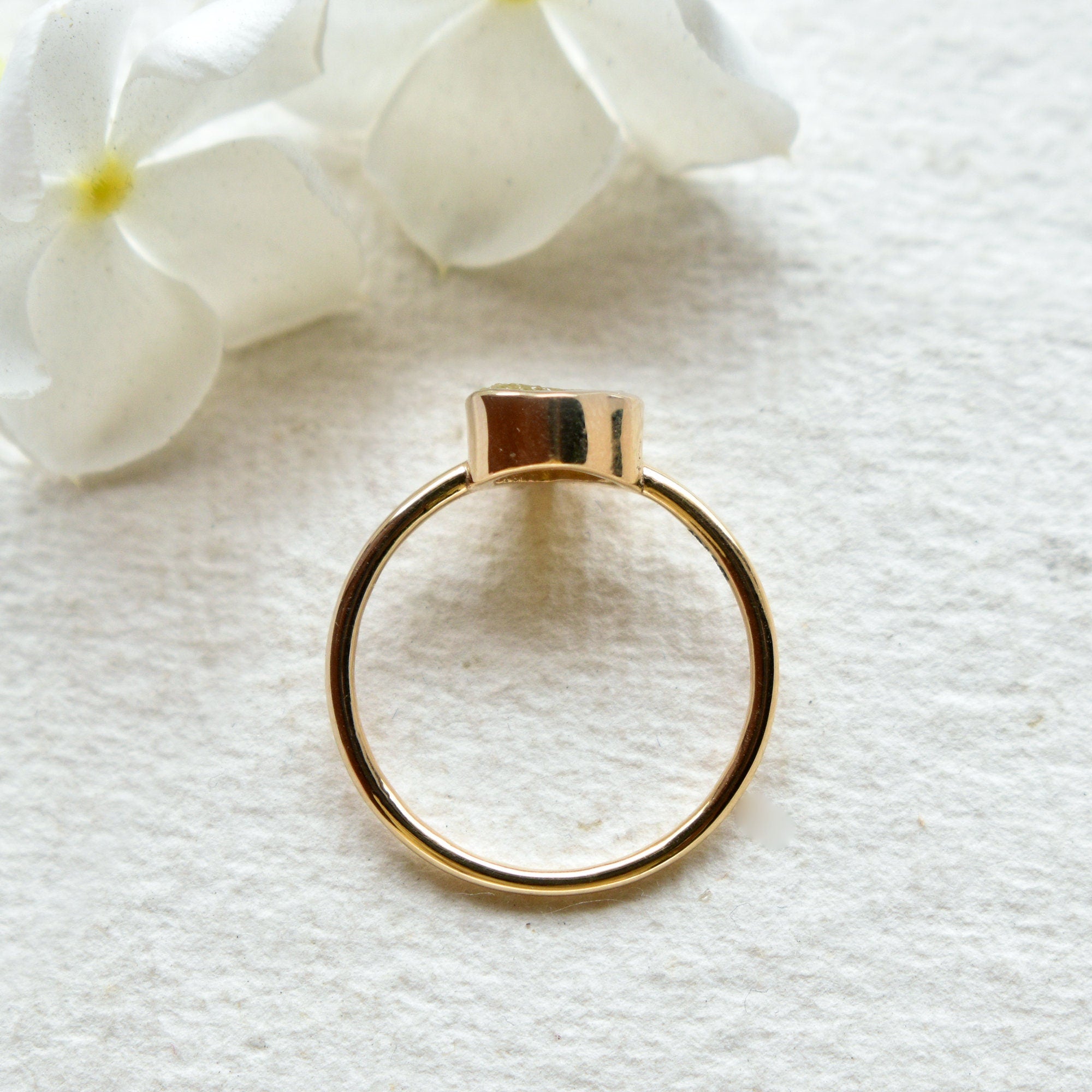 1.25 Carat Fancy Yellow Rough Diamond Ring in 14k Solid Yellow Gold Bezel Set Ring