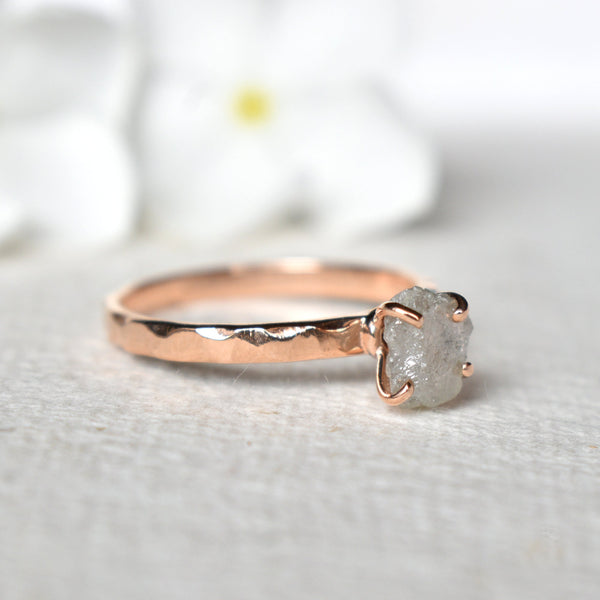 Carat Gray Rough Diamond Engagement Ring, 14K Rose Gold Claw Set