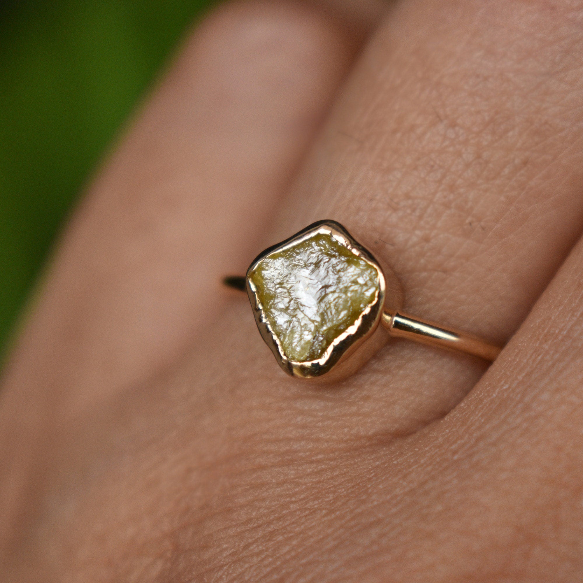 1.25 Carat Fancy Yellow Rough Diamond Ring in 14k Solid Yellow Gold Bezel Set Ring