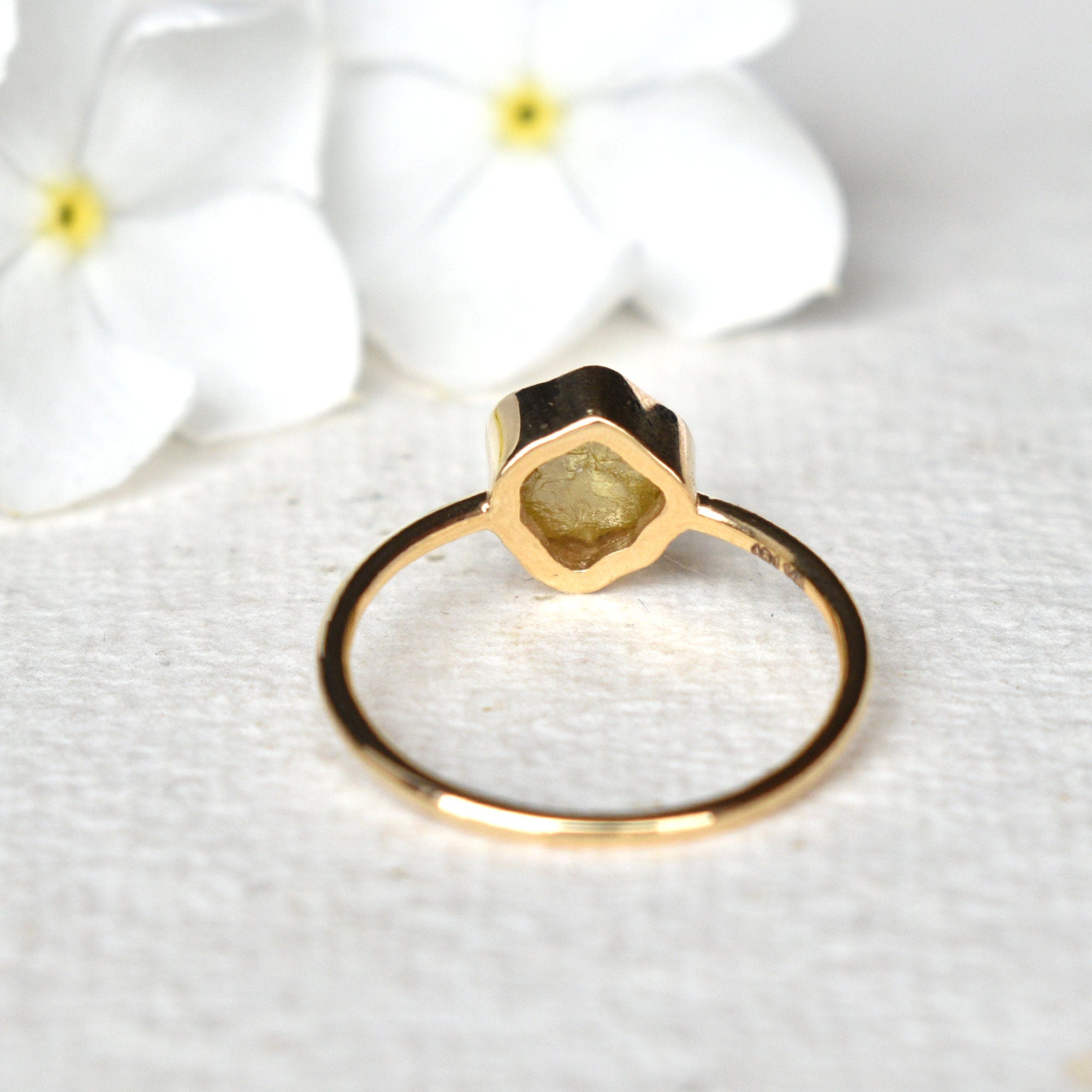 1.25 Carat Fancy Yellow Rough Diamond Ring in 14k Solid Yellow Gold Bezel Set Ring