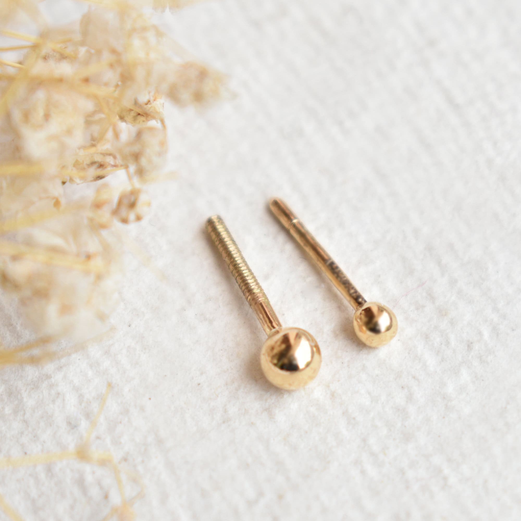 2mm 3mm Solid Gold Ball Stud Earrings