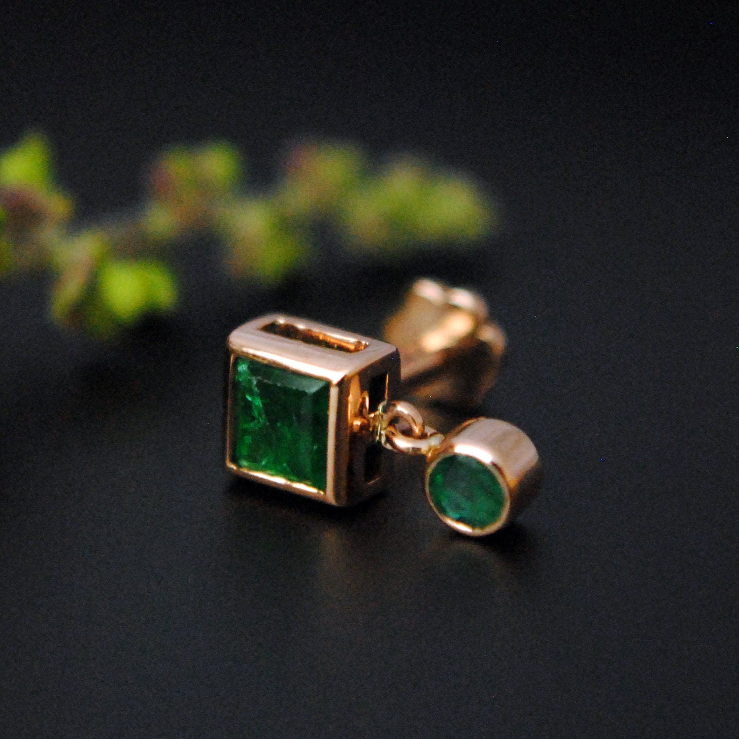 Natural Green Emerald Dangle Stud